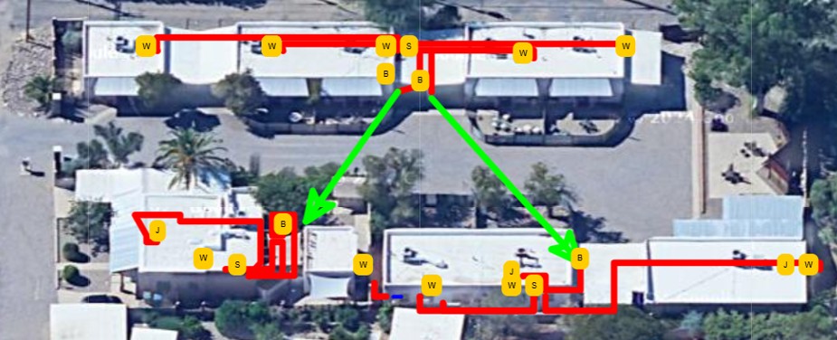 Network system planning diagram showing wiring paths and access point locations